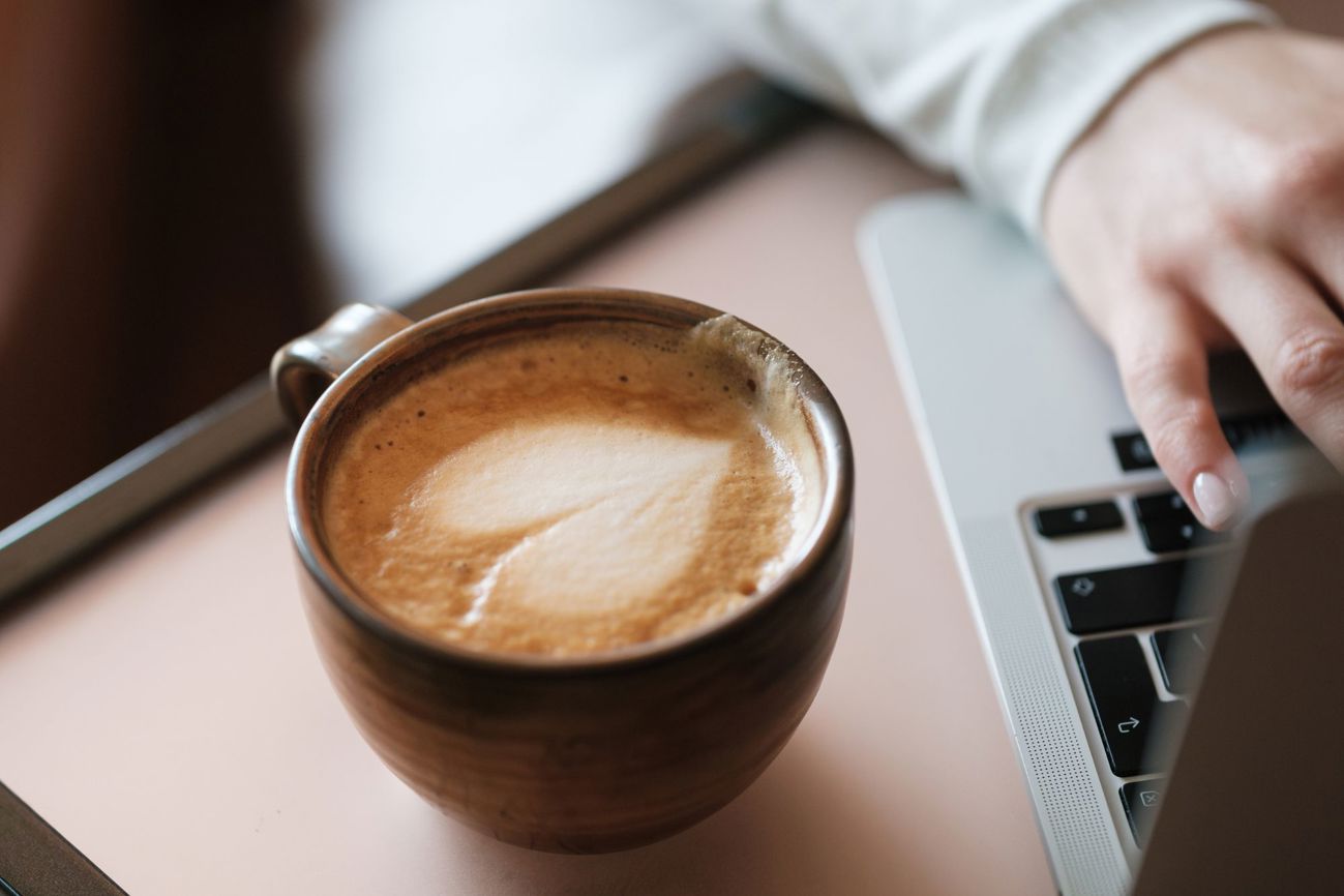Coffee while working at laptop