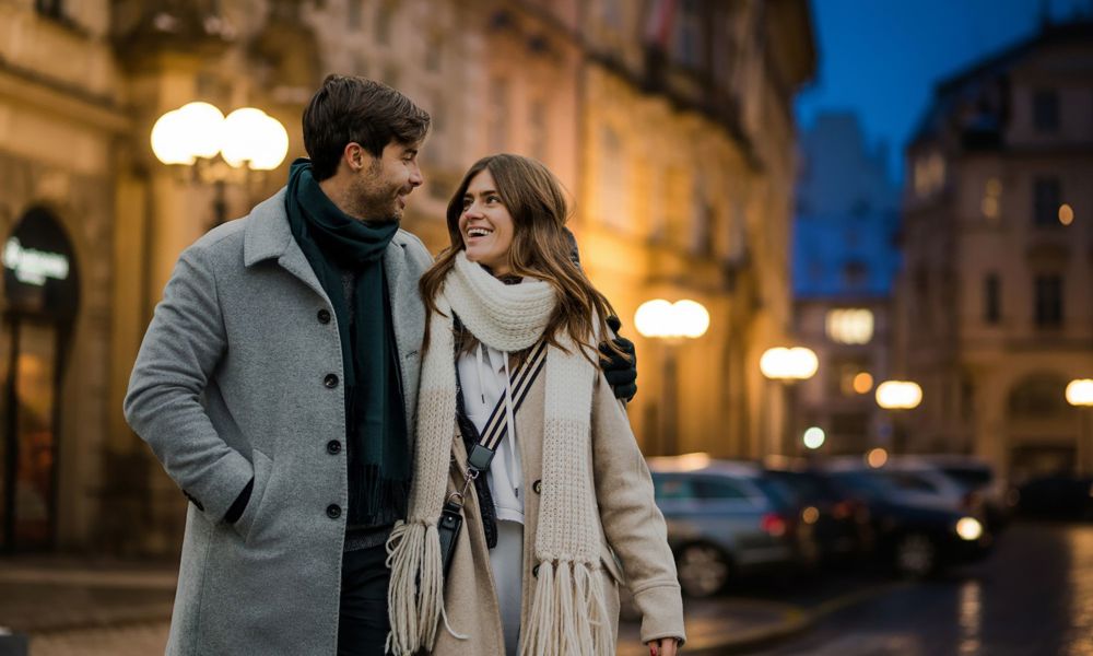 winter sale collection couple in winter night city