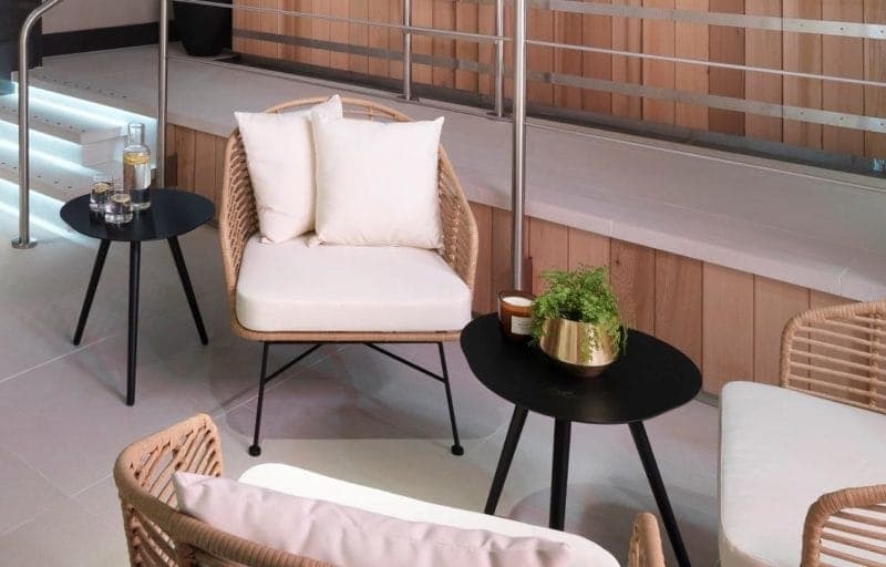 A London spa hotel's seating area within their spa at The Athenaeum.