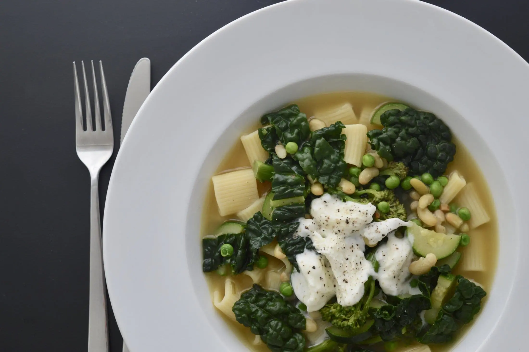 Green Minestrone with Mozzarella Close Up