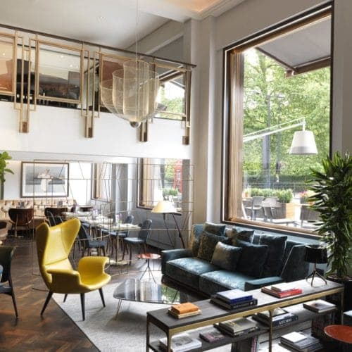 The stately lobby space of The Athenaeum's luxury hotel in Mayfair.