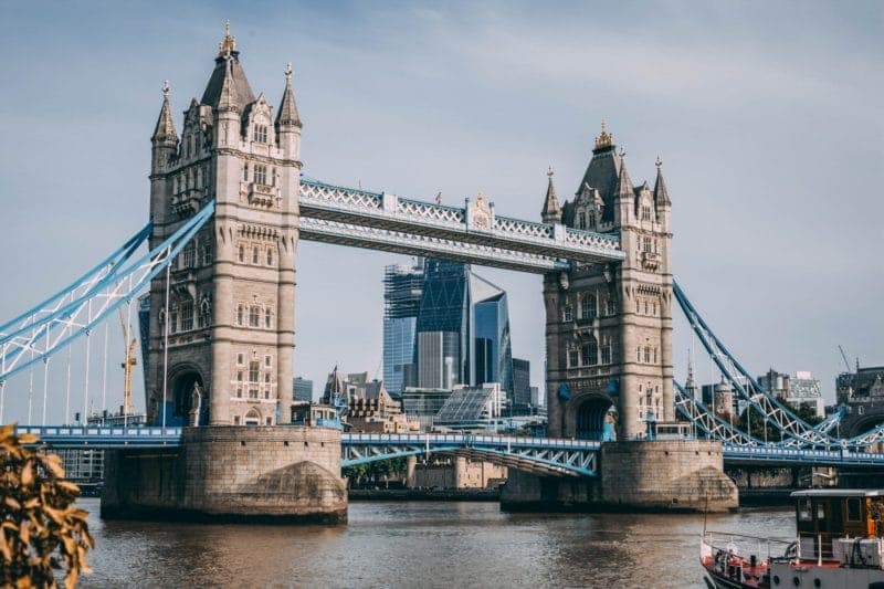 A landscape shot of London Tower Bridge