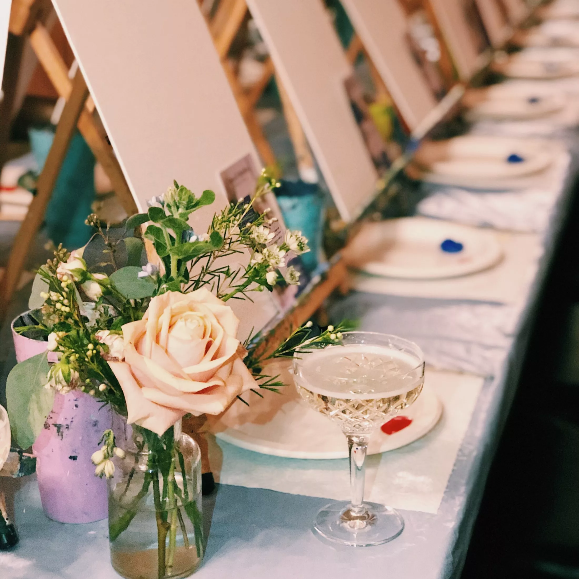 A corporate team building activity called Brush and Bubbles at a luxurious hotel in London.