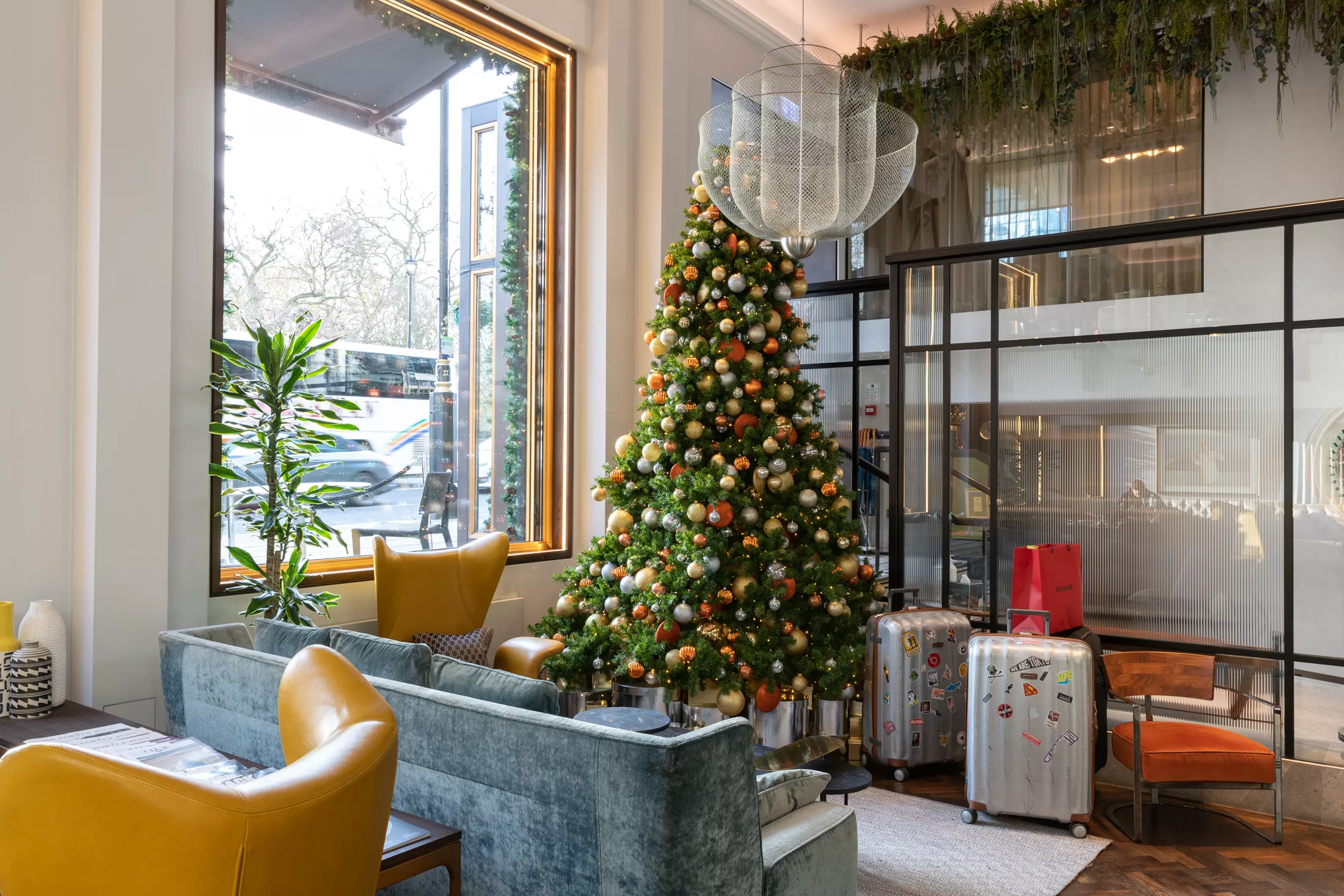 Christmas Tree in the lobby of a luxury hotel in Mayfair called The Athenaeum