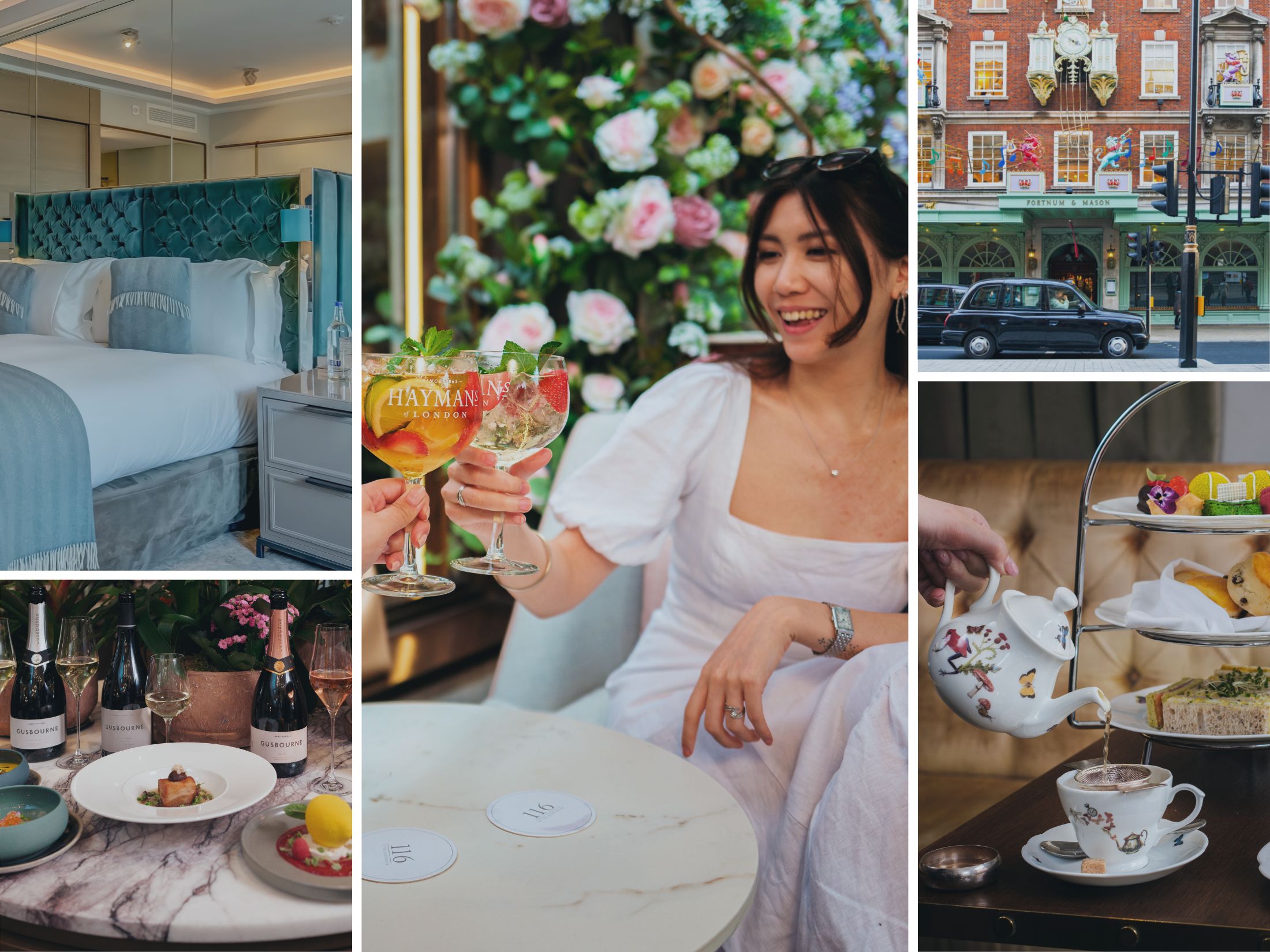 Collection of images showing the athenaeum hotel in the summer in mayfair